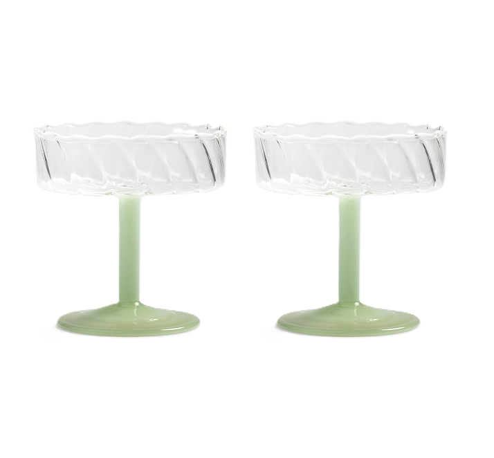Glas Coupe Twirl 2er Set hellgrün