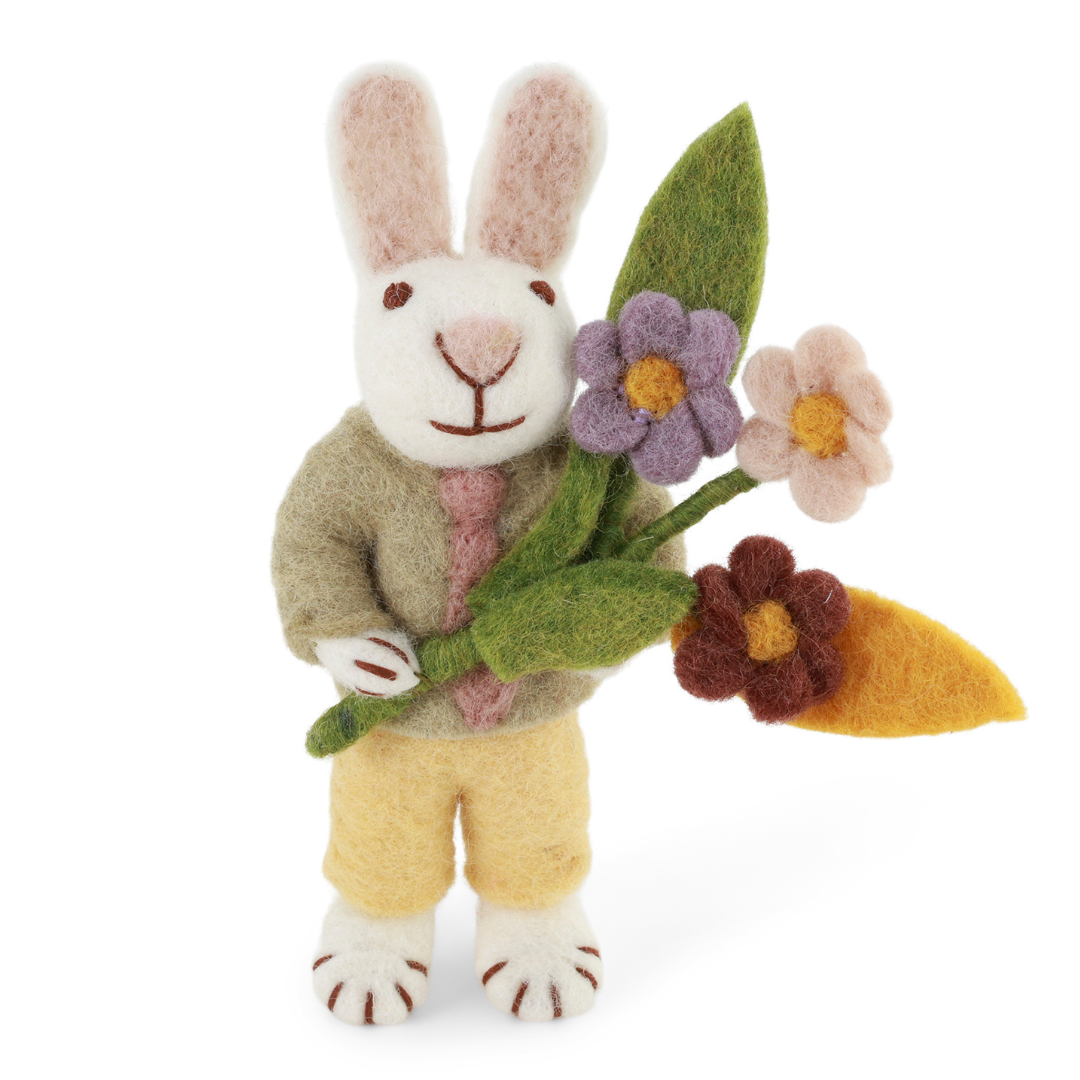 Hase weiss mit Blumenstrauss klein